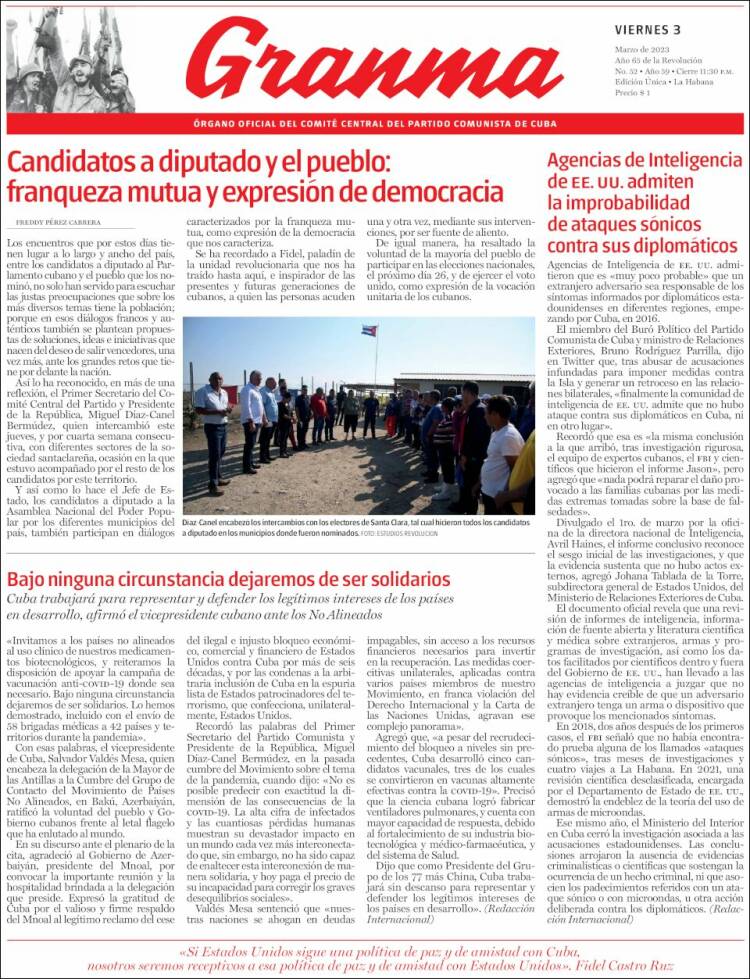 Portada de Granma (Cuba)