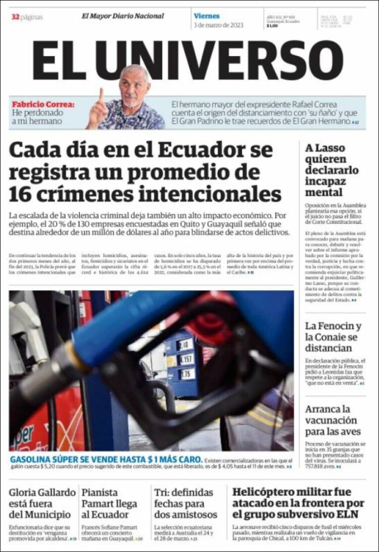 Portada de El Universo - Ecuador (Ecuador)