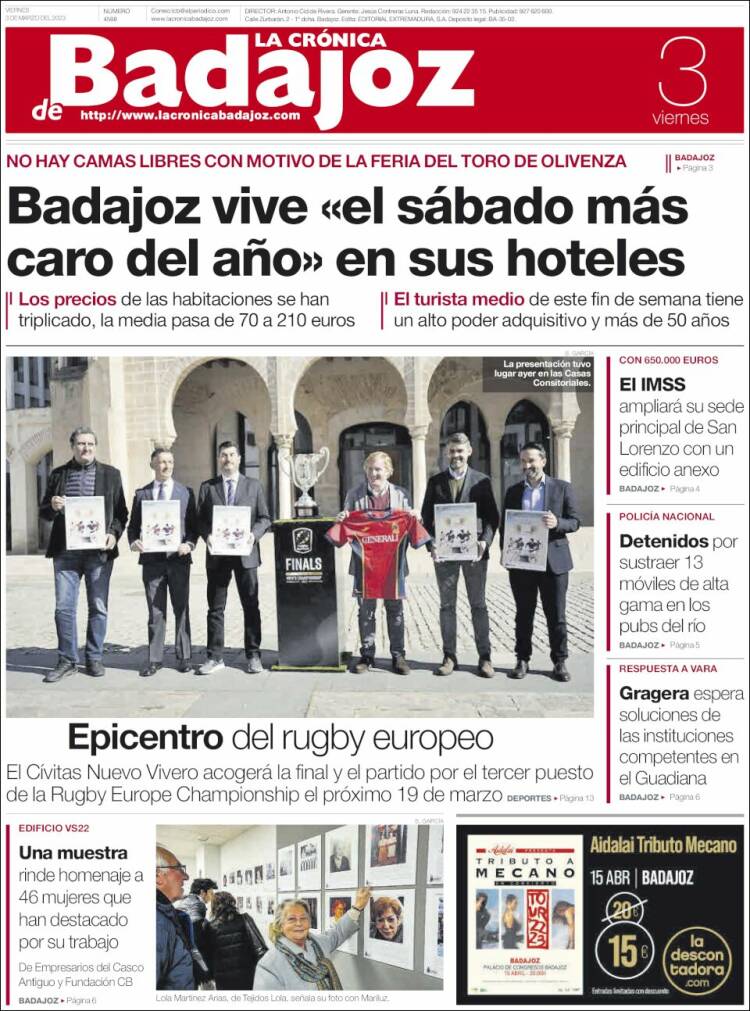 Portada de La Crónica de Badajoz (España)