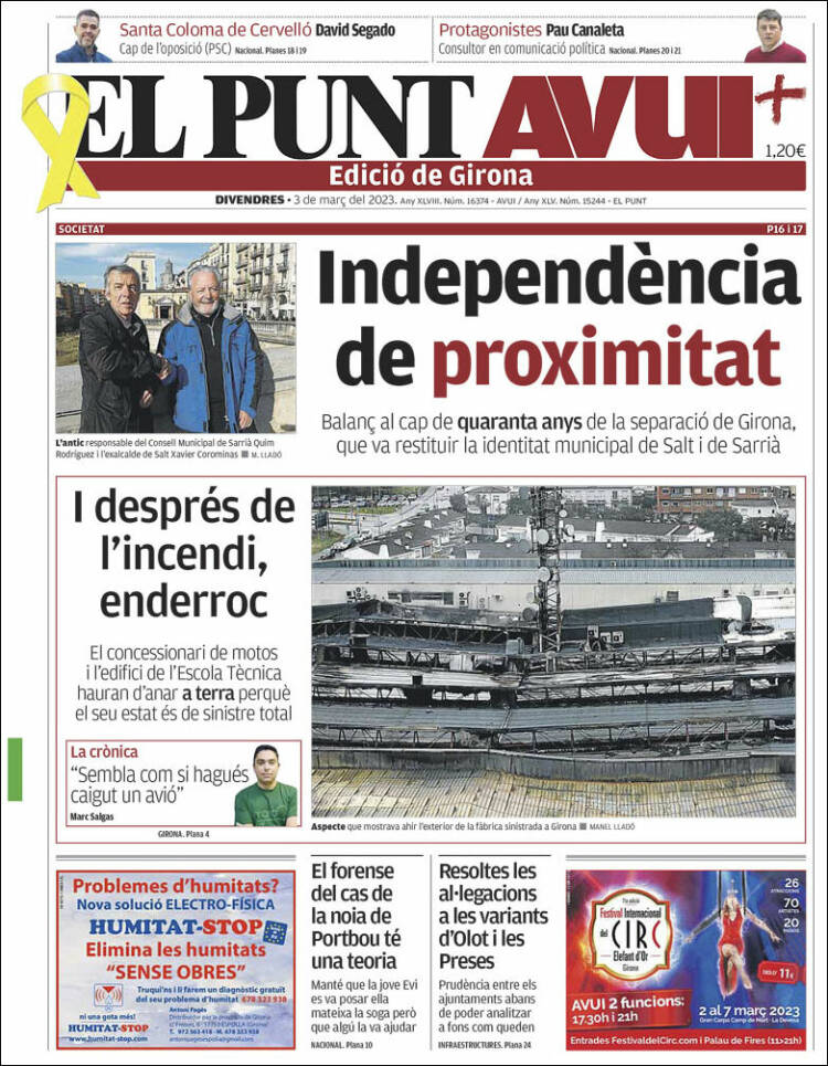 Portada de El Punt Avui - Girona (España)