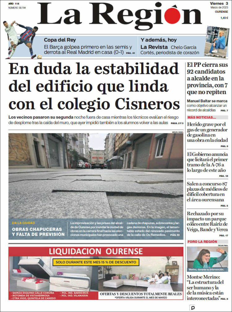 Portada de La Región de Ourense (España)