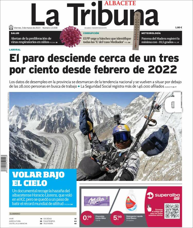Portada de La Tribuna de Albacete (España)