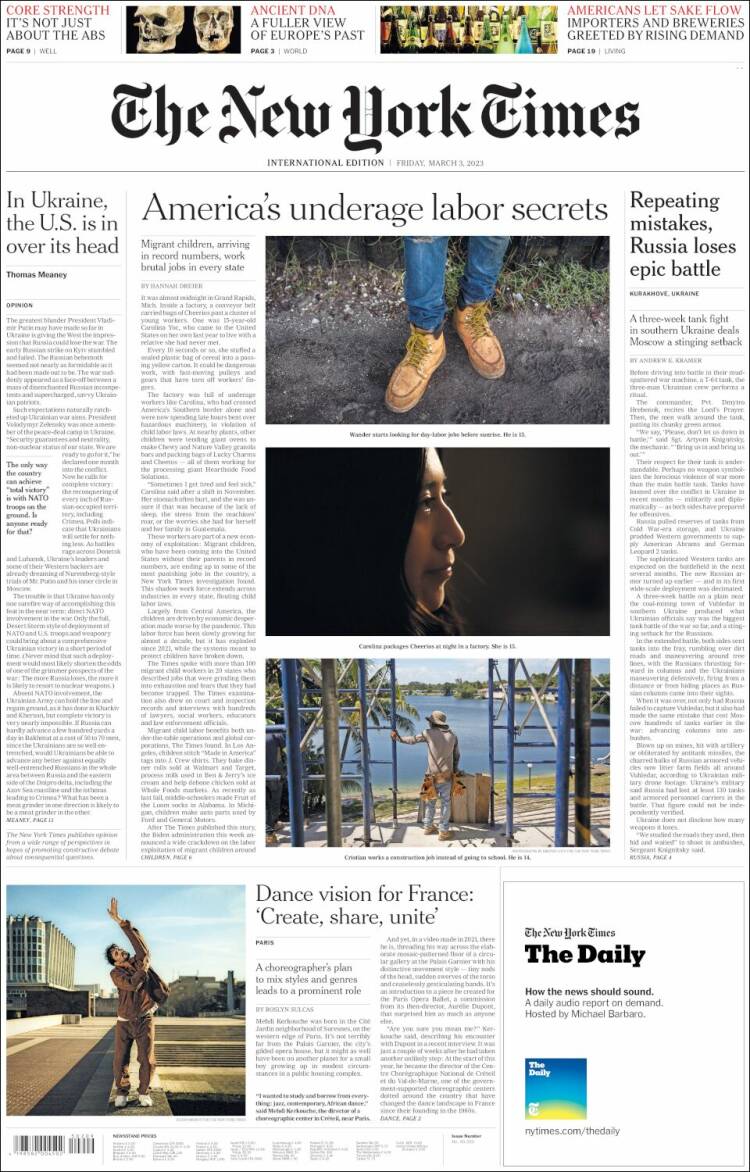 Portada de International New York Times (Europa)