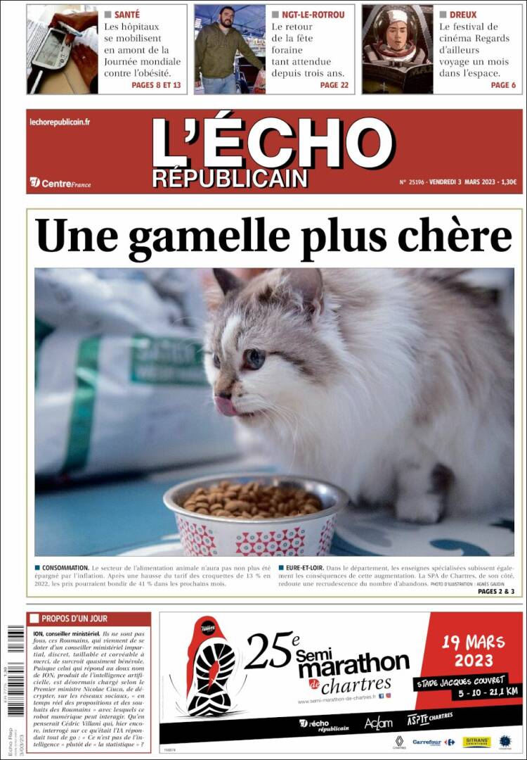 Portada de L'Echo Républicain (Francia)