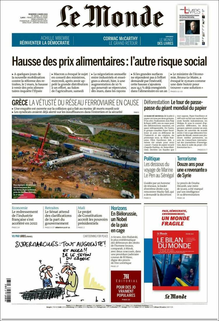 Portada de Le Monde (Francia)