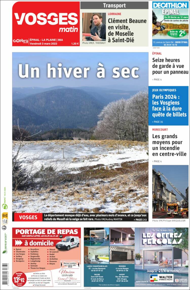 Portada de Vosges Matin (Francia)
