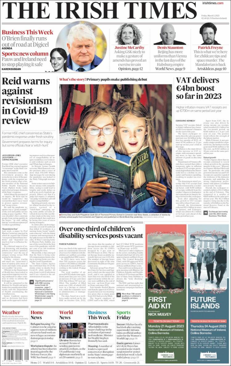 Portada de Irish Times (Irlanda)