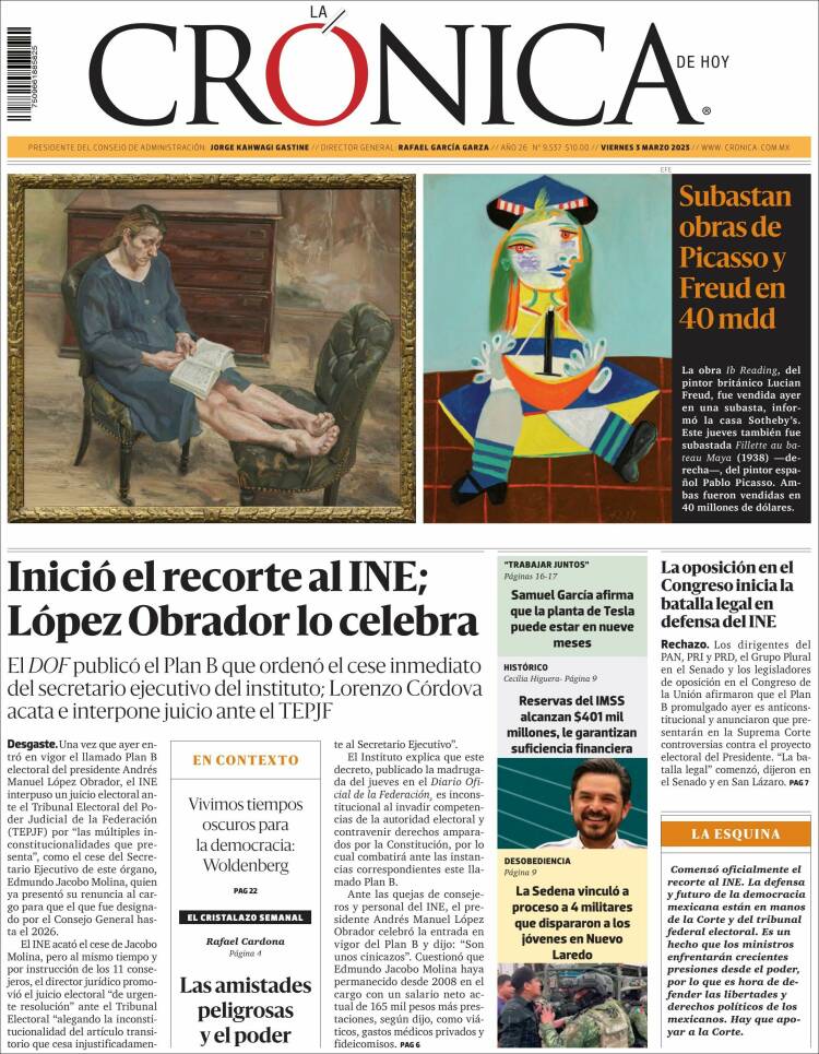 Portada de La Crónica de Hoy (M&eacute;xico)