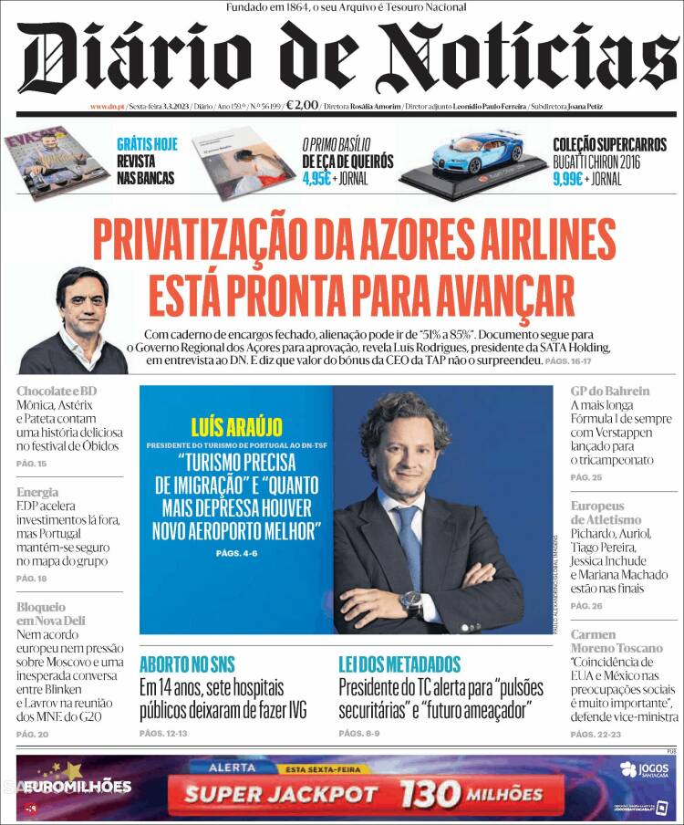 Portada de Diário de Noticias (Portugal)