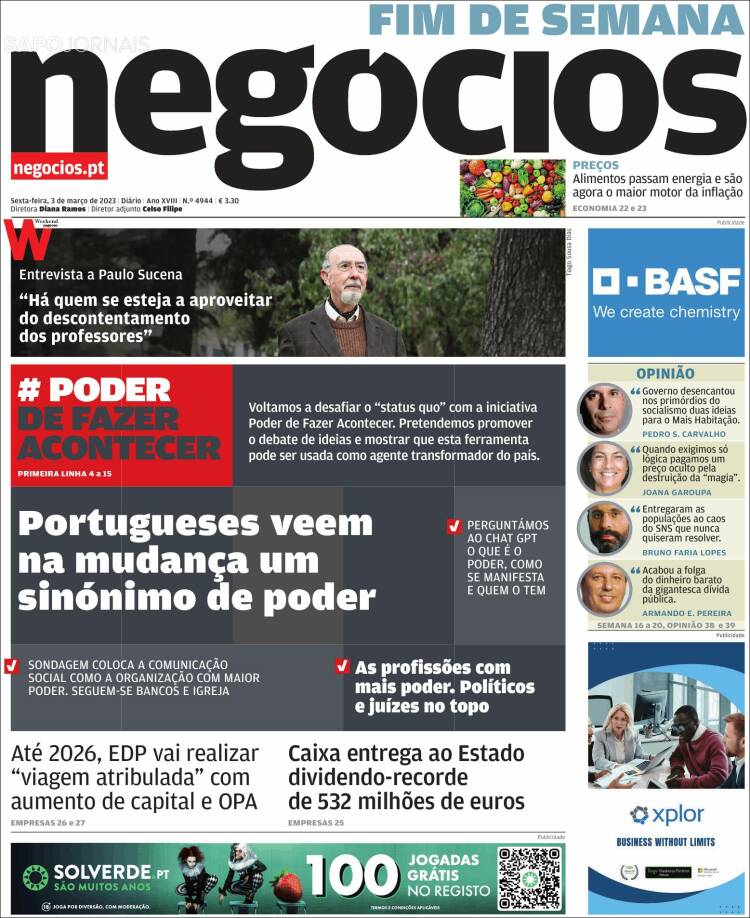 Portada de Jornal de Negócios (Portugal)
