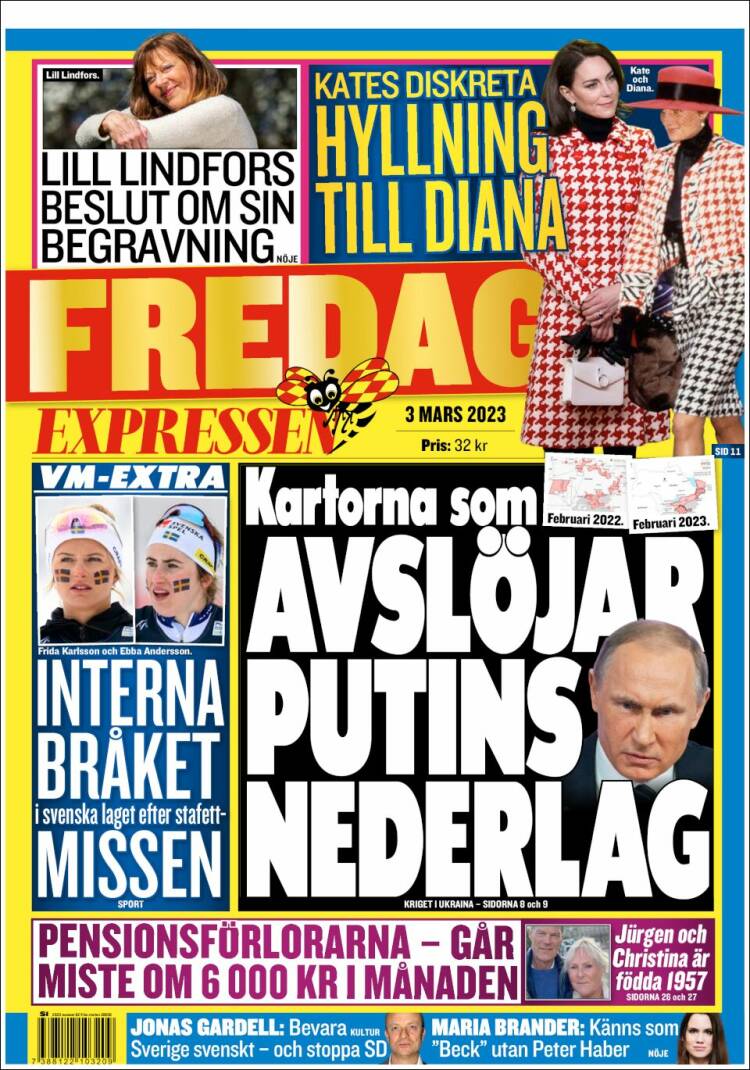 Newspaper Expressen (Sweden). Newspapers in Sweden. Friday's edition, March  3 of 2023. 