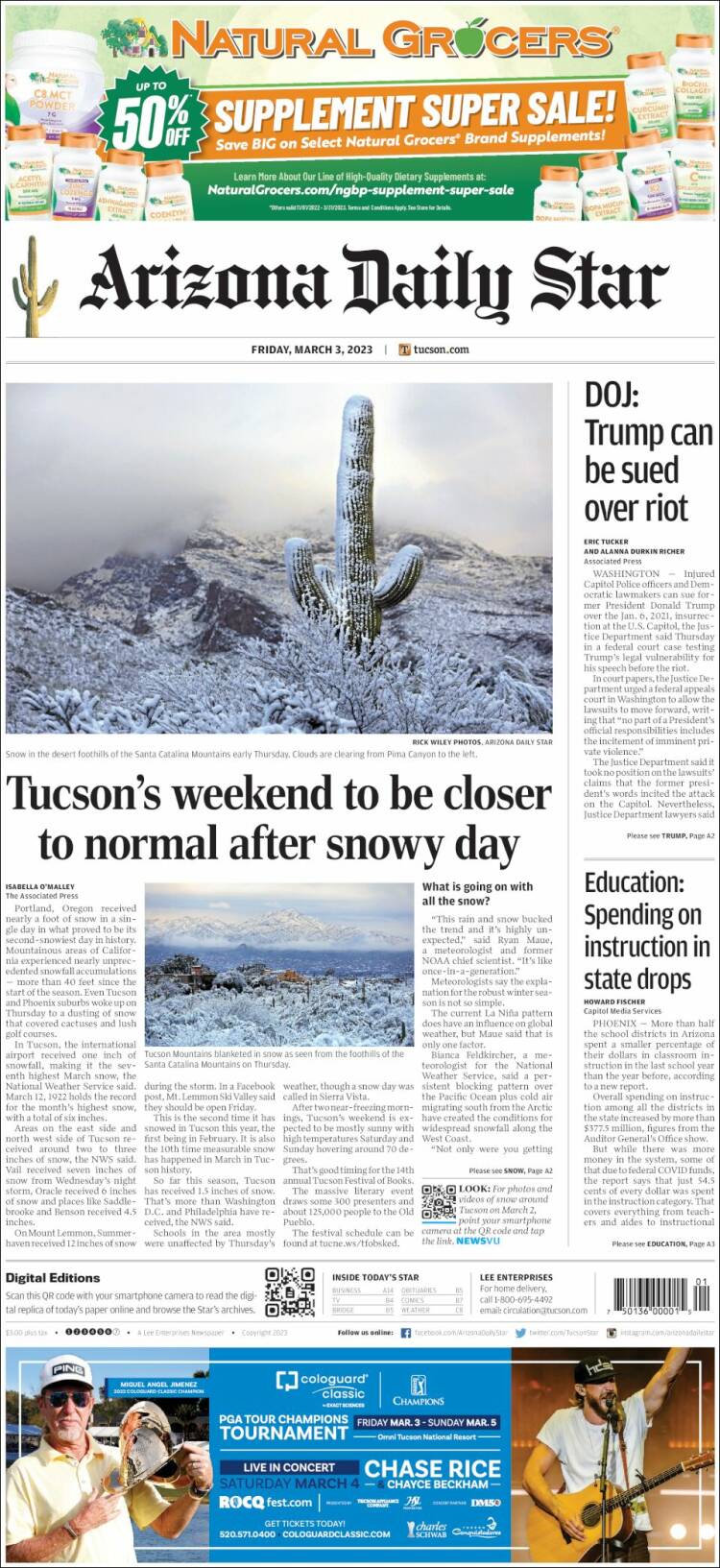 Portada de Arizona Daily Star (USA)
