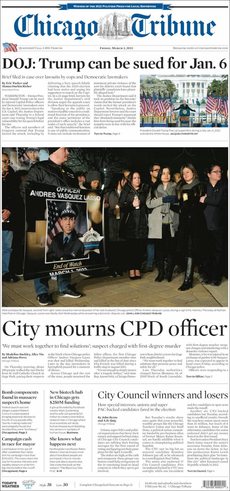 Portada de Chicago Tribune (USA)