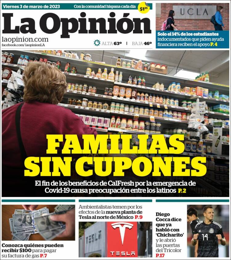Portada de La Opinión (USA)