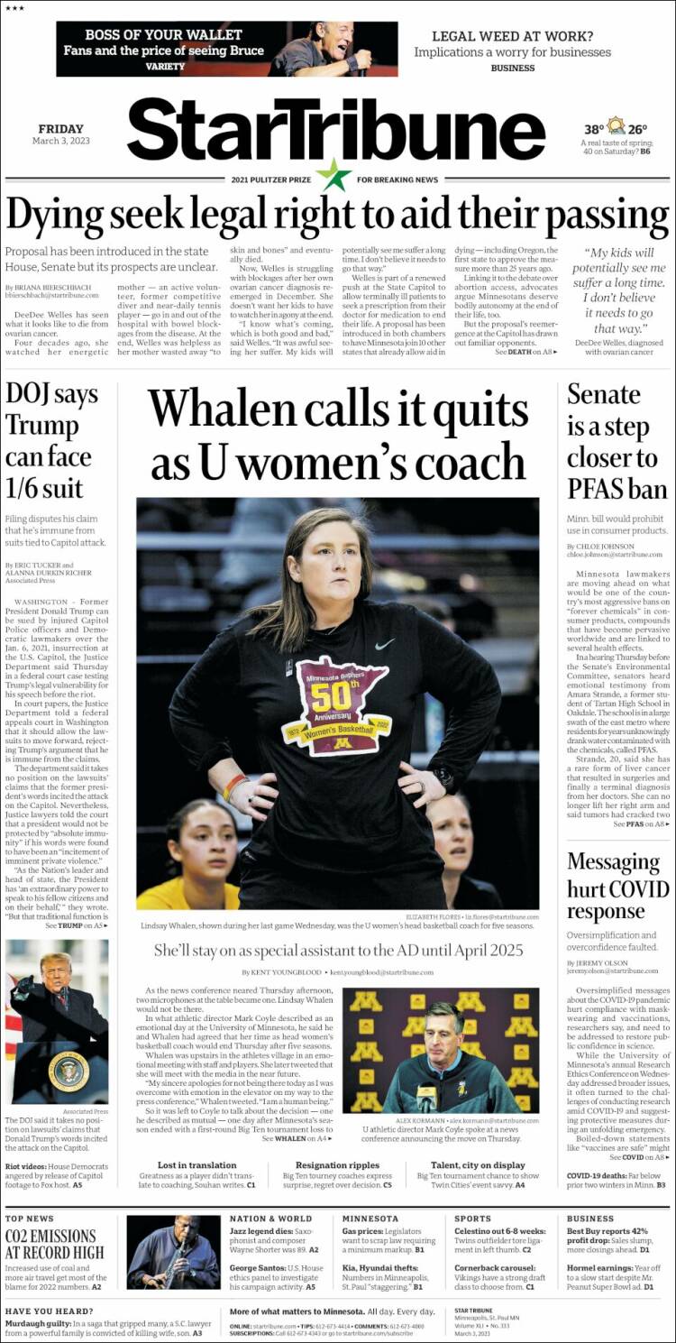 Portada de Star Tribune (USA)