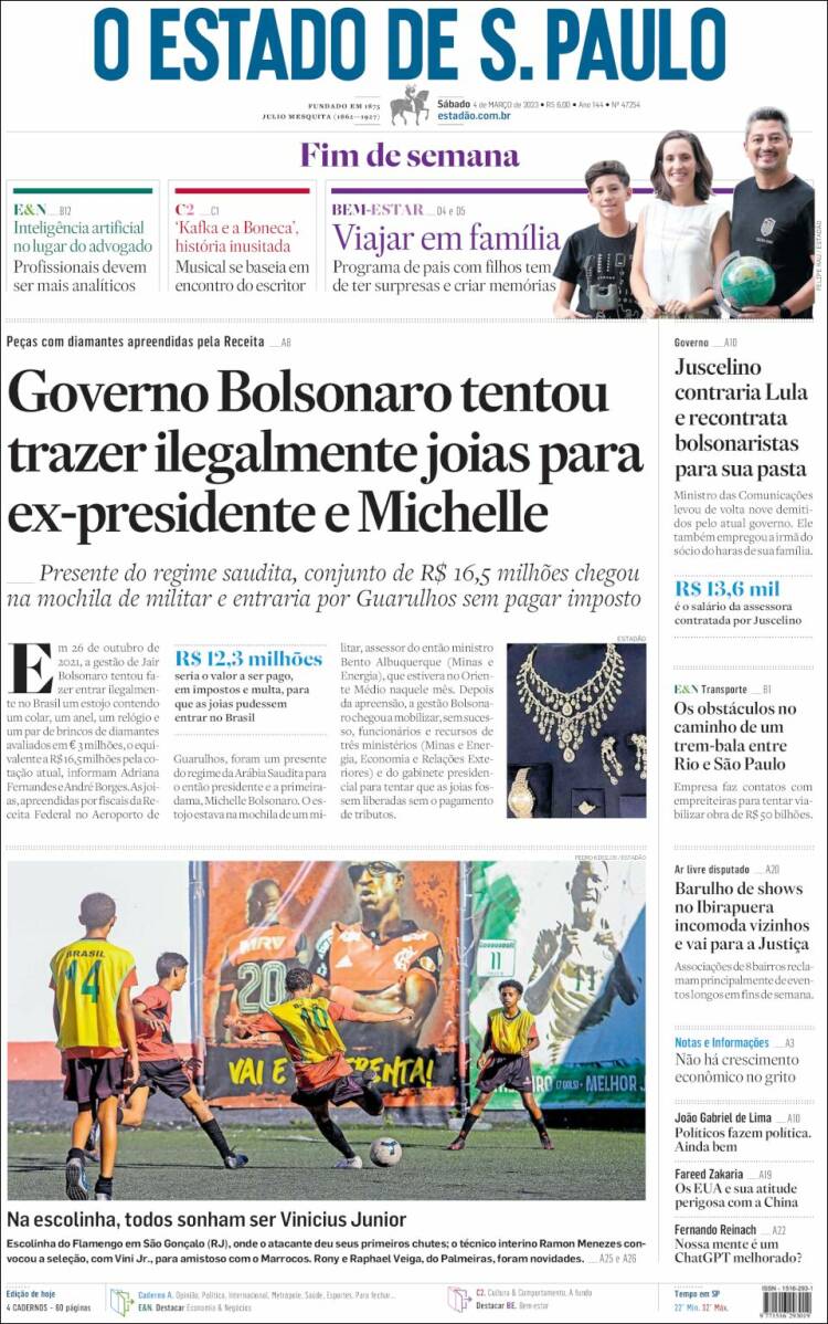 Portada de O Estado de São Paulo (Brasil)