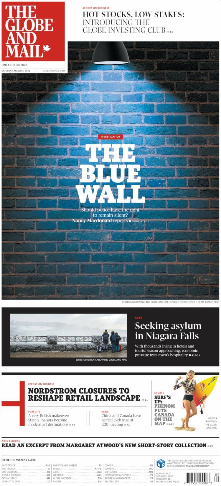 Portada de The Globe and Mail (Canadá)