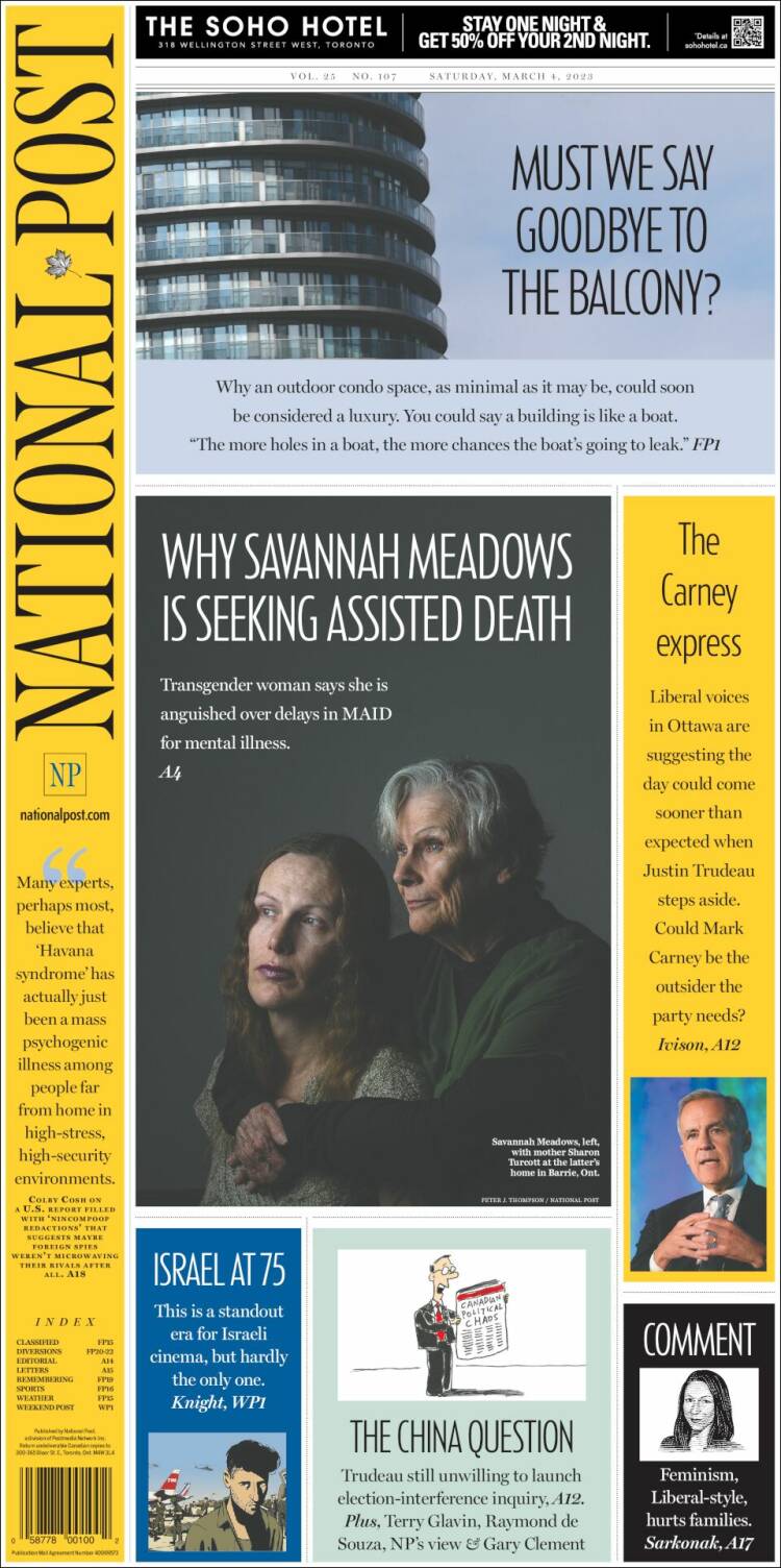 Portada de The National Post (Canadá)