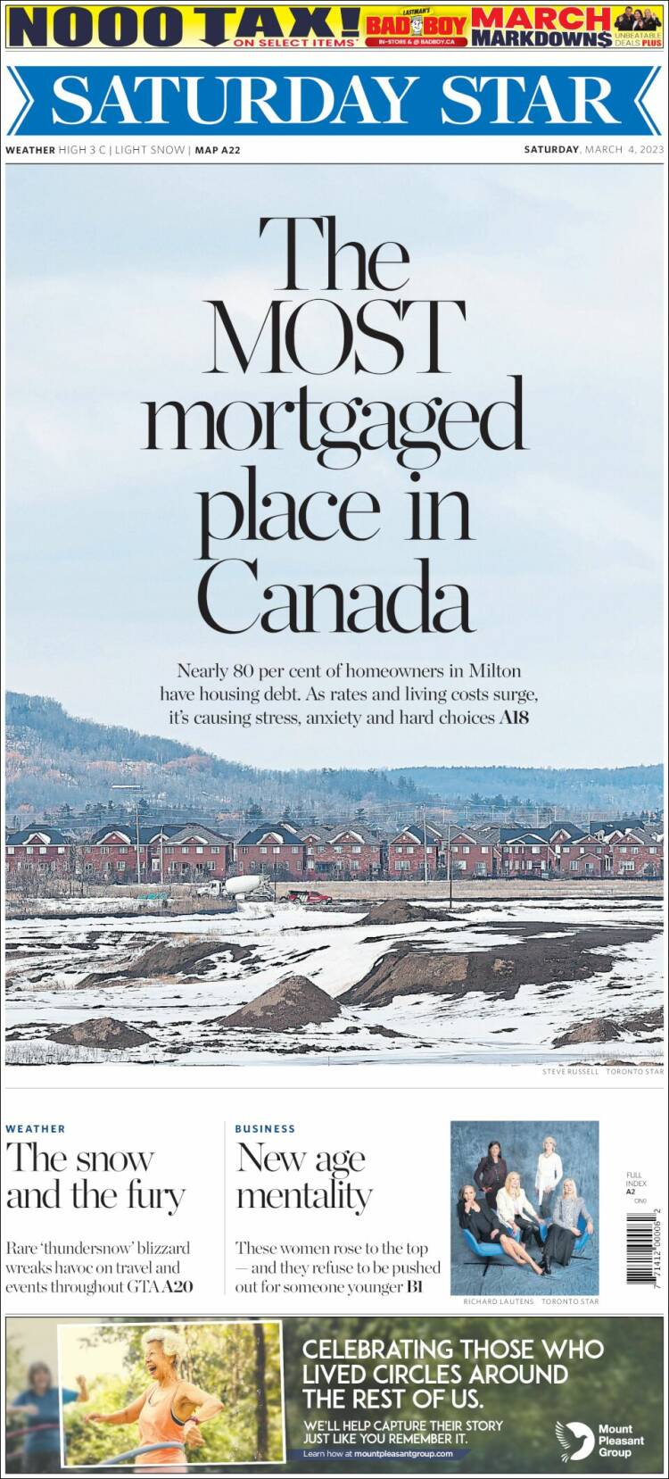 Portada de The Toronto Star (Canadá)