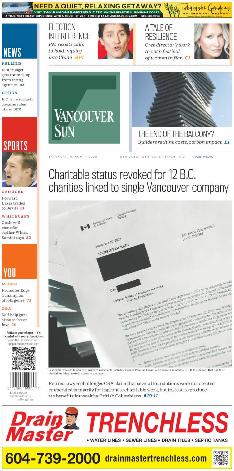 Portada de The Vancouver Sun (Canadá)