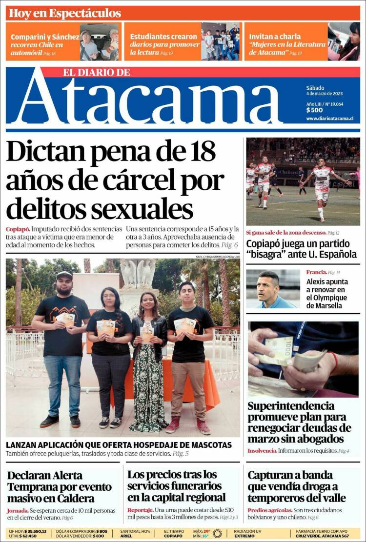Portada de Diario de Atacama (Chile)