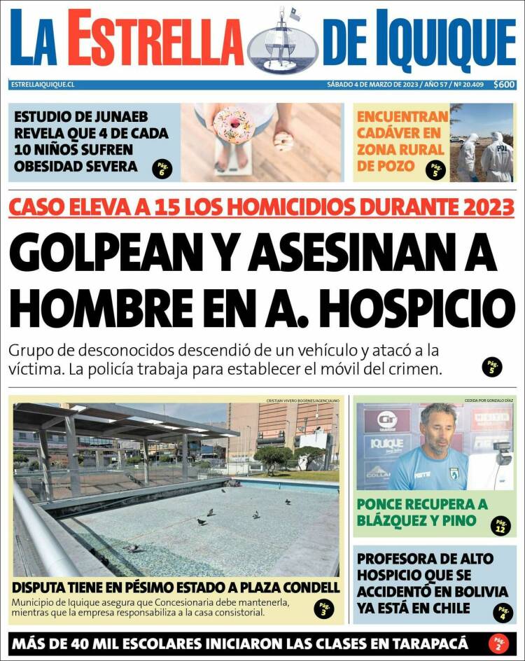 Portada de La Estrella de Iquique (Chile)
