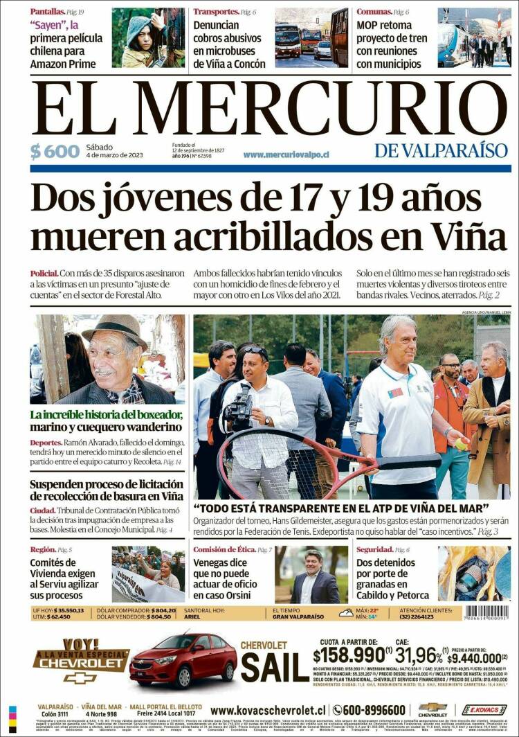 Portada de Mercurio de Valparaiso (Chile)