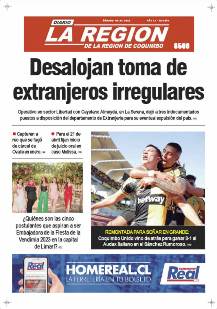 Portada de Diario La Región de Coquimbo (Chile)