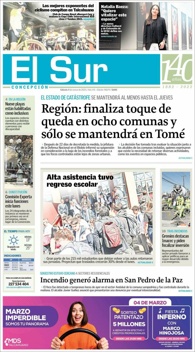 Portada de El Sur (Chile)