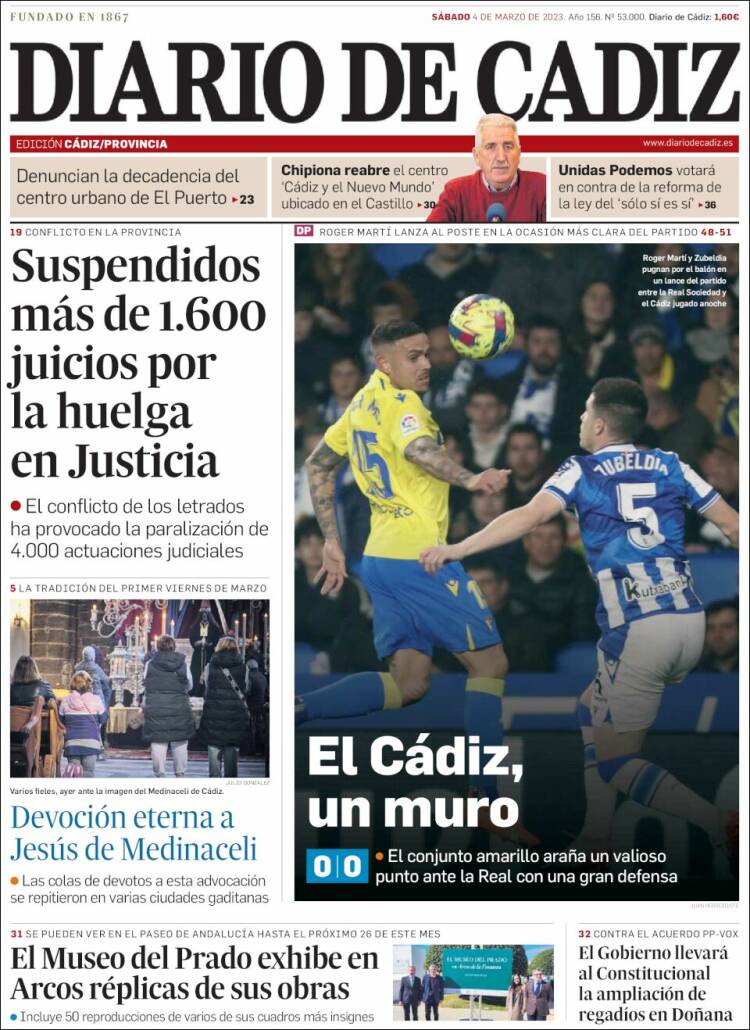 Portada de Diario de Cádiz (España)