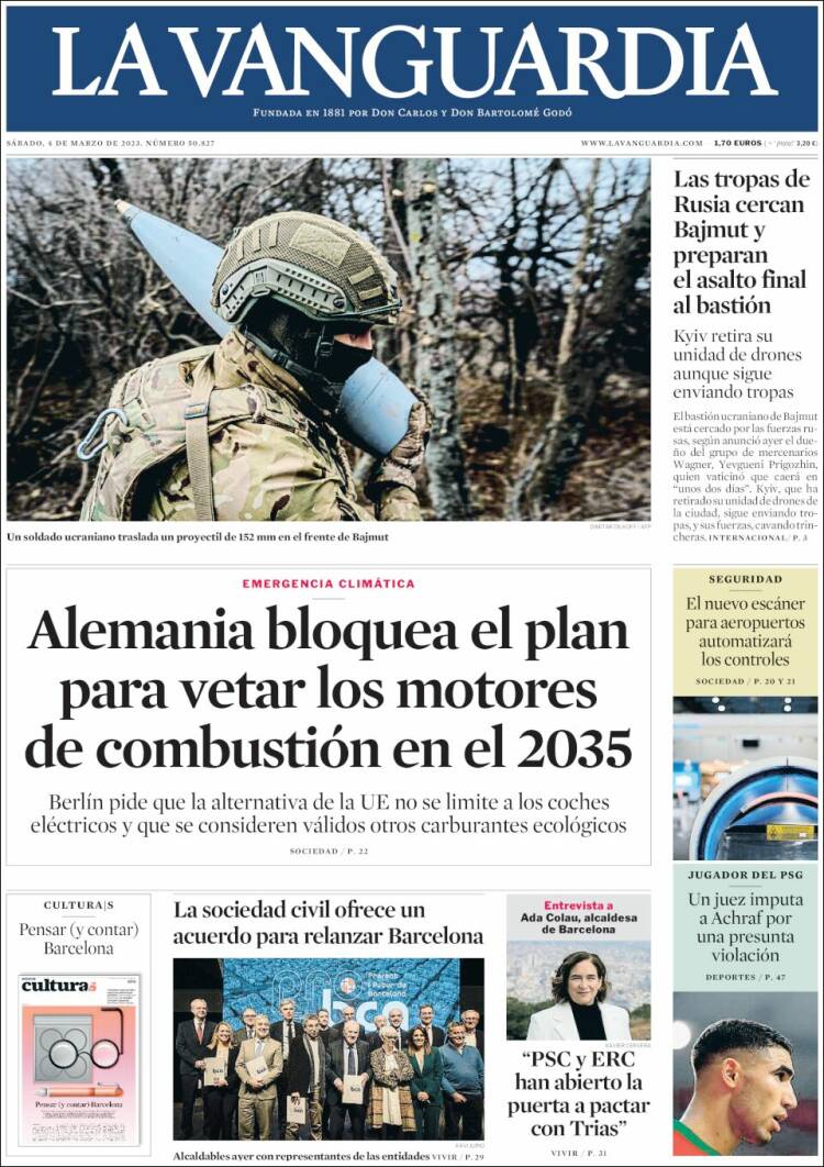 Portada de La Vanguardia (España)