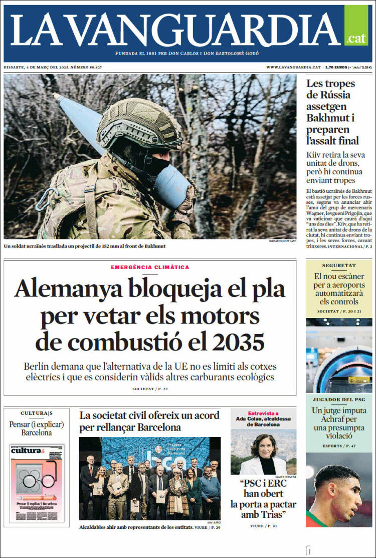 Portada de La Vanguardia (España)