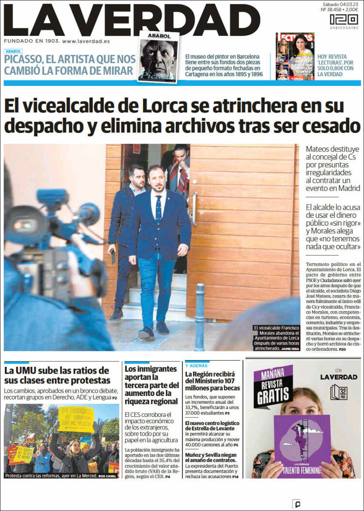 Portada de La Verdad de Murcia (España)