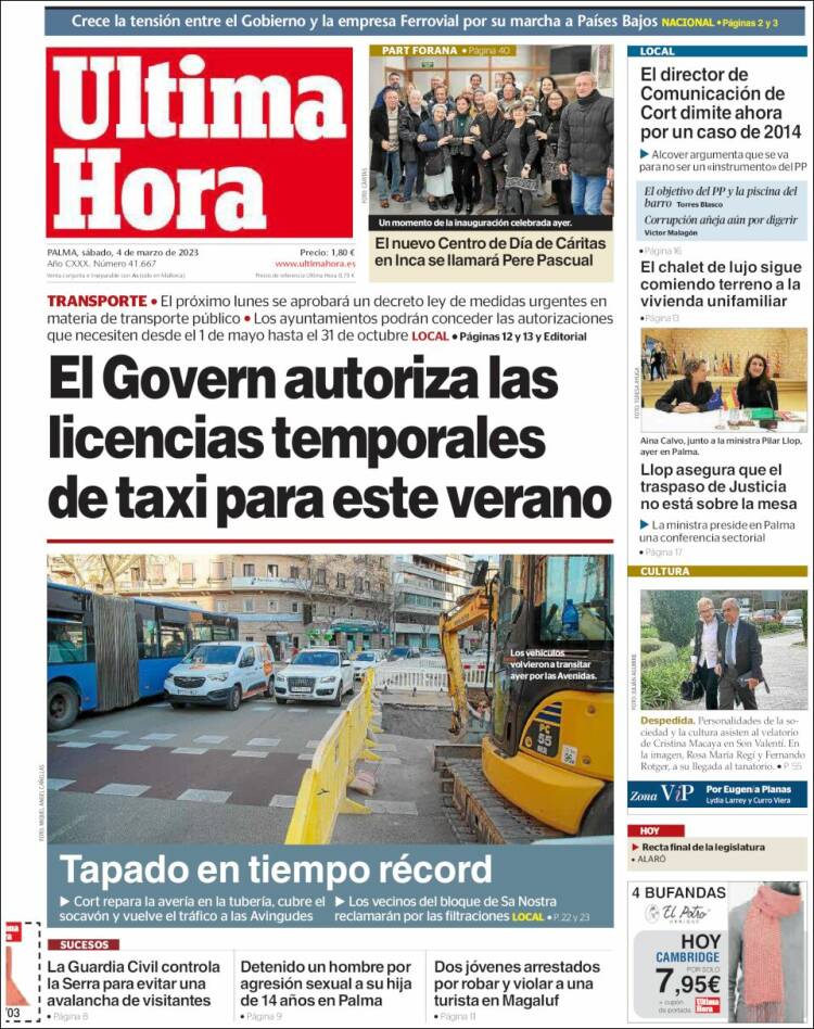 Portada de Última Hora (España)