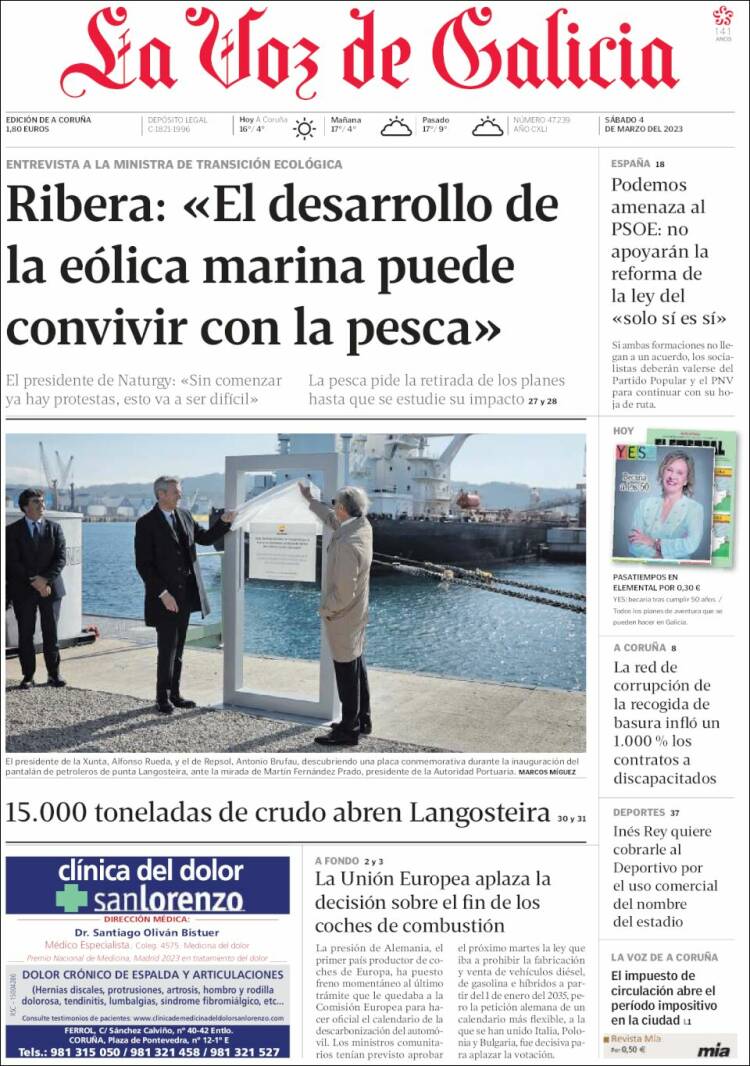 Portada de La Voz de Galicia (España)