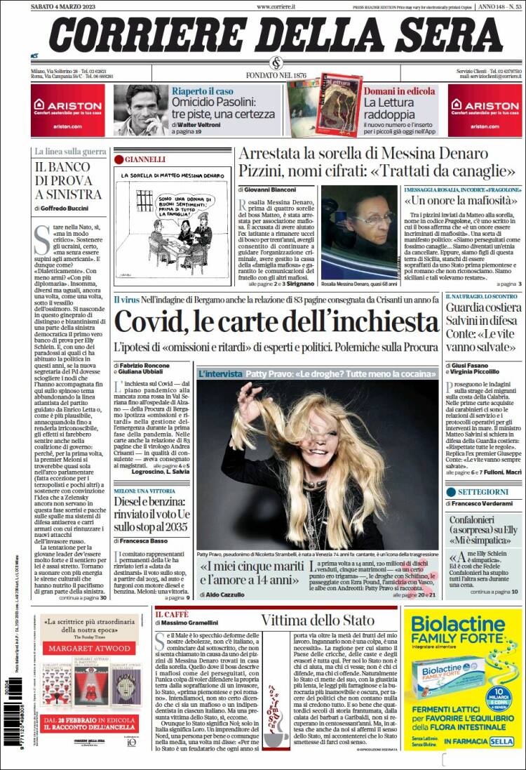 Portada de Corriere della Sera (Italie)