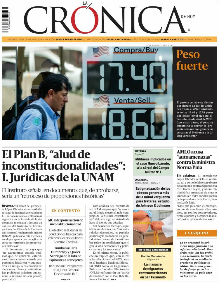 Portada de La Crónica de Hoy (México)