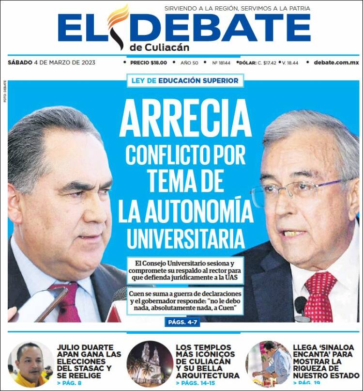 Portada de El Debate de Culiacán (México)