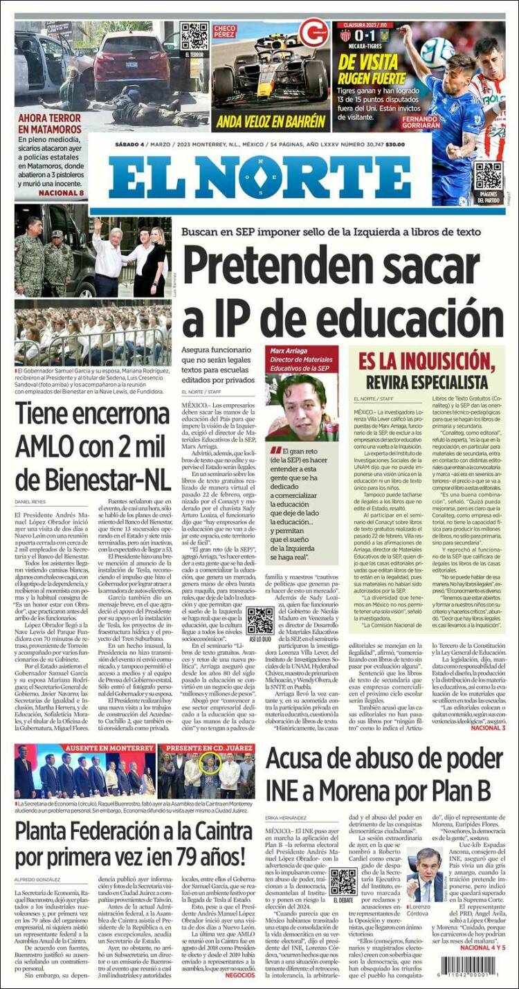 Portada de El Norte (México)