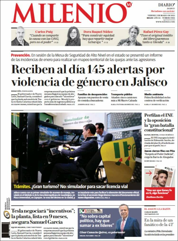 Portada de Milenio - Jalisco (México)