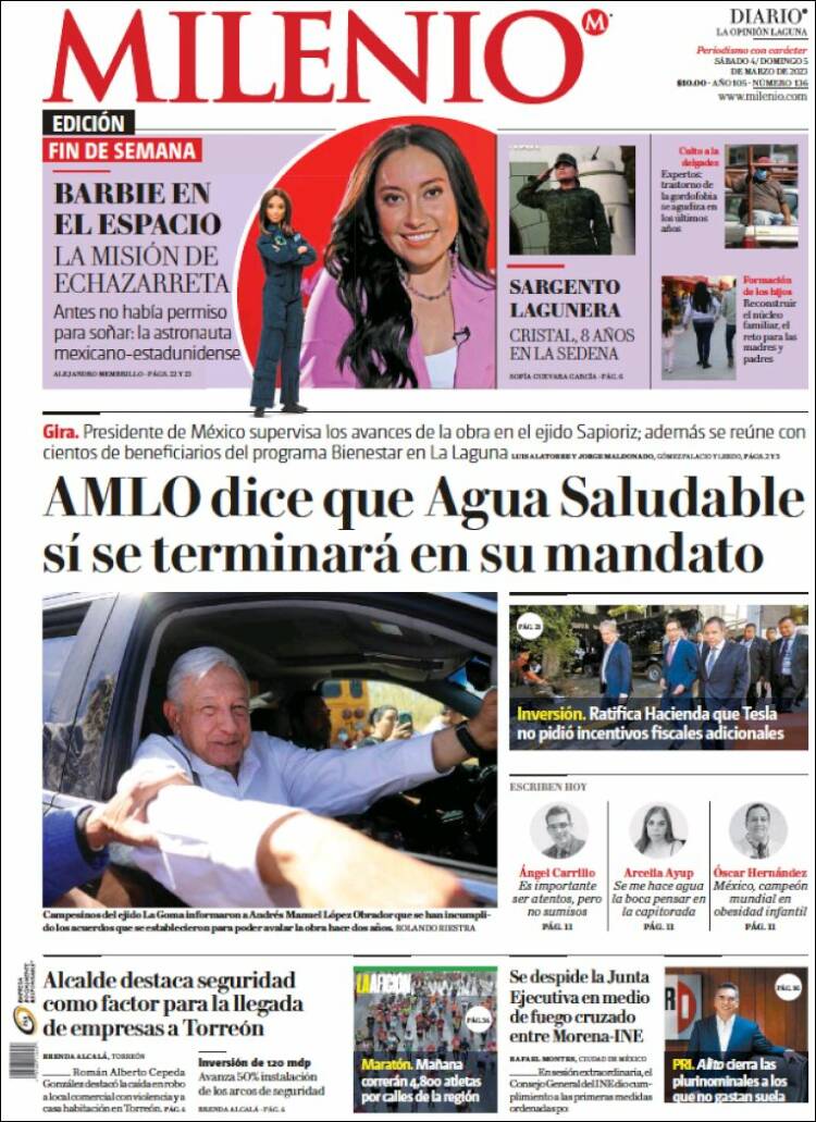 Portada de Milenio - Laguna (México)