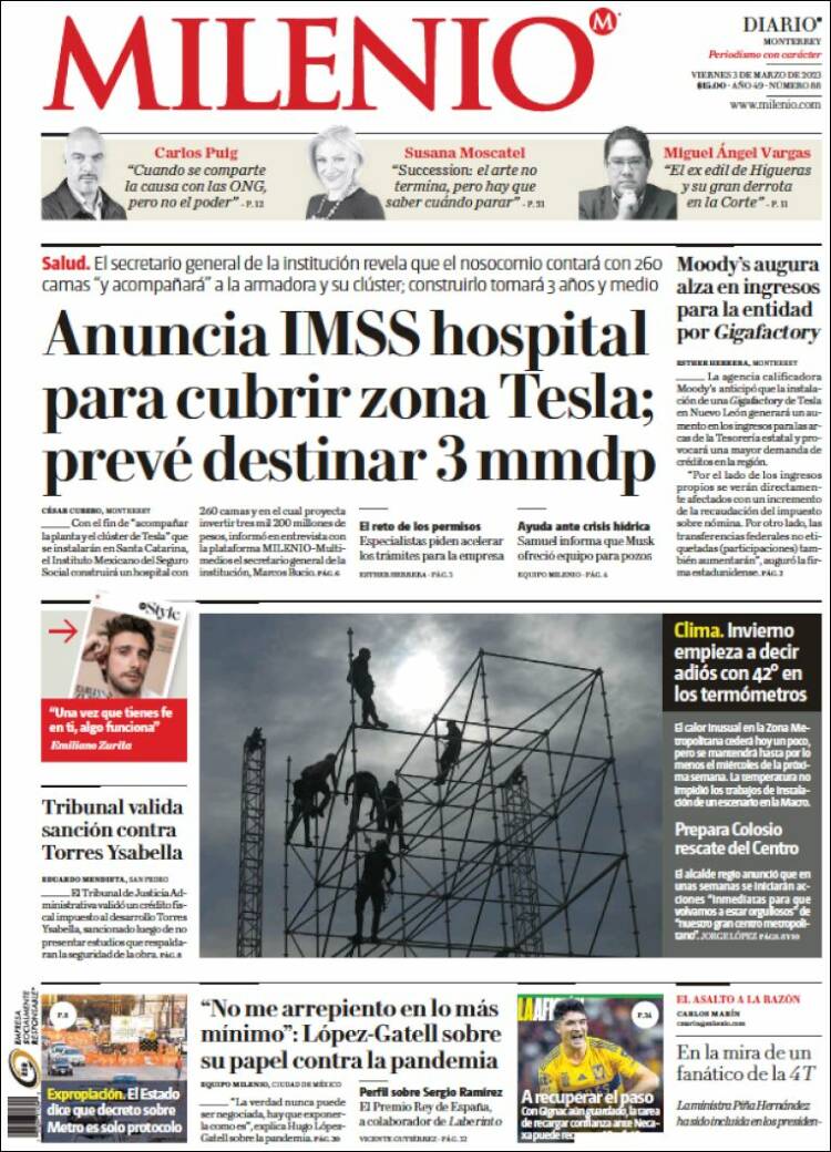 Portada de Milenio de Monterrey (México)