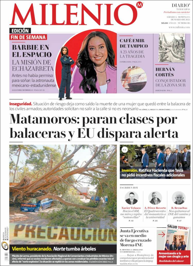 Portada de Milenio - Tamaulipas (México)