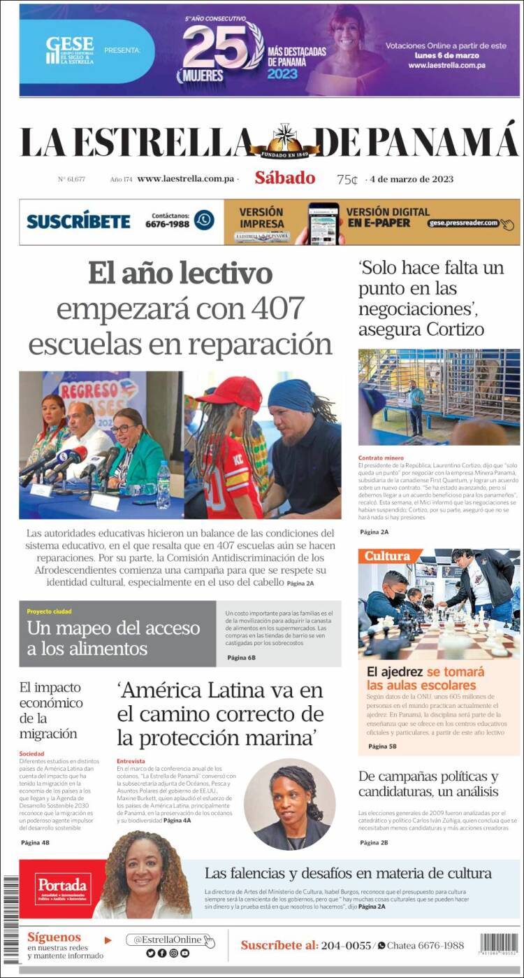 Portada de La Estrella de Panamá (Panam&aacute;)