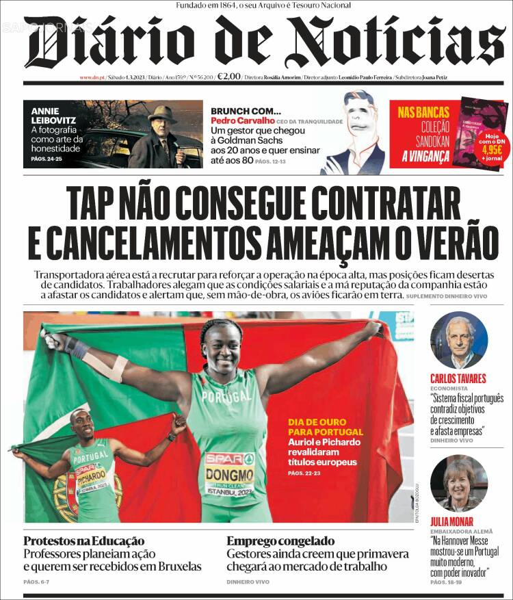 Portada de Diário de Noticias (Portugal)
