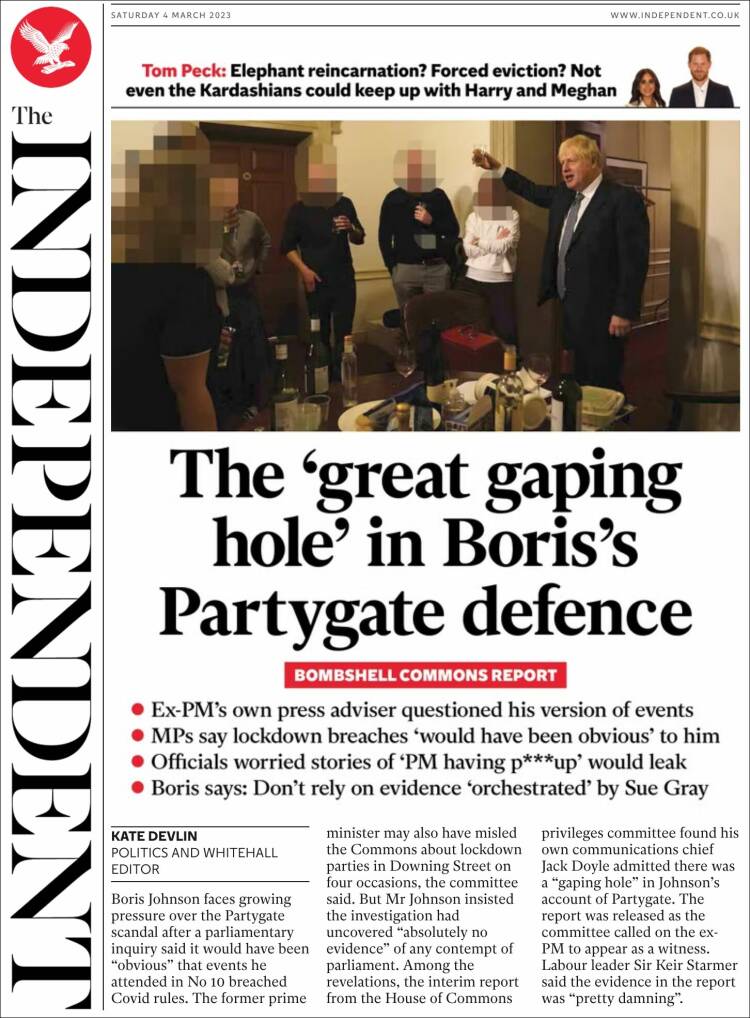 Portada de The Independent (Reino Unido)