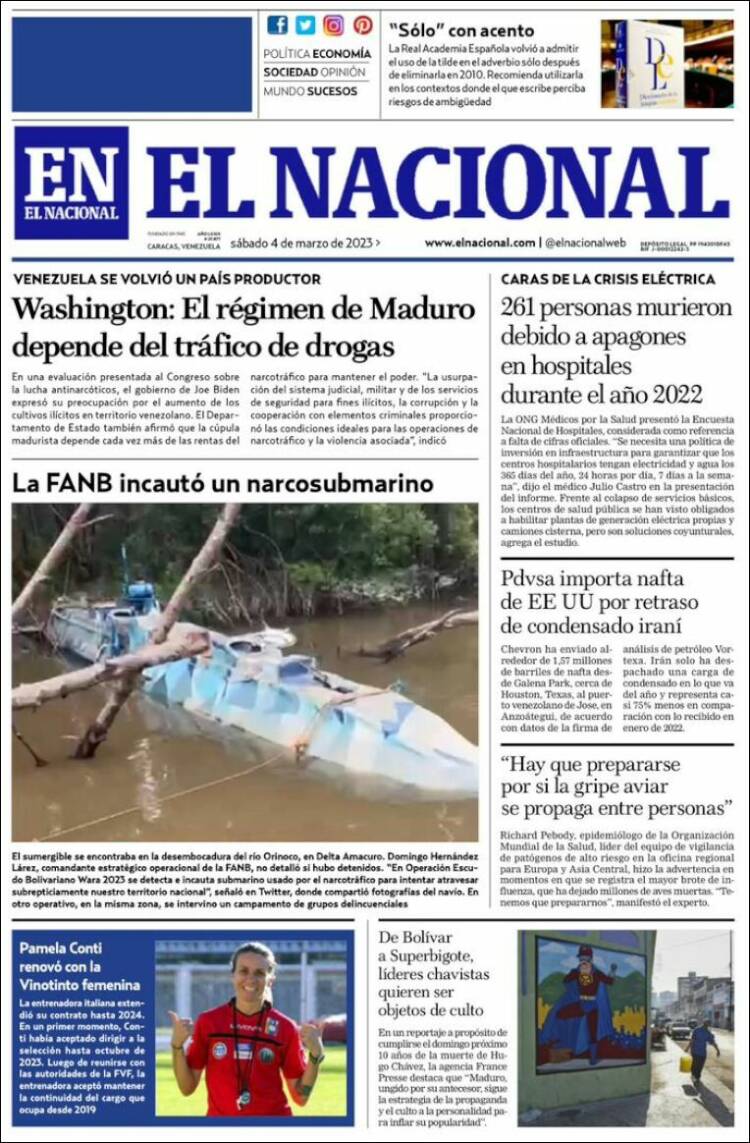 Portada de El Nacional (Venezuela)