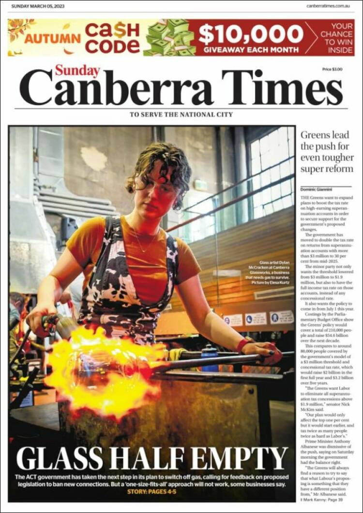Portada de The Canberra Times (Australia)