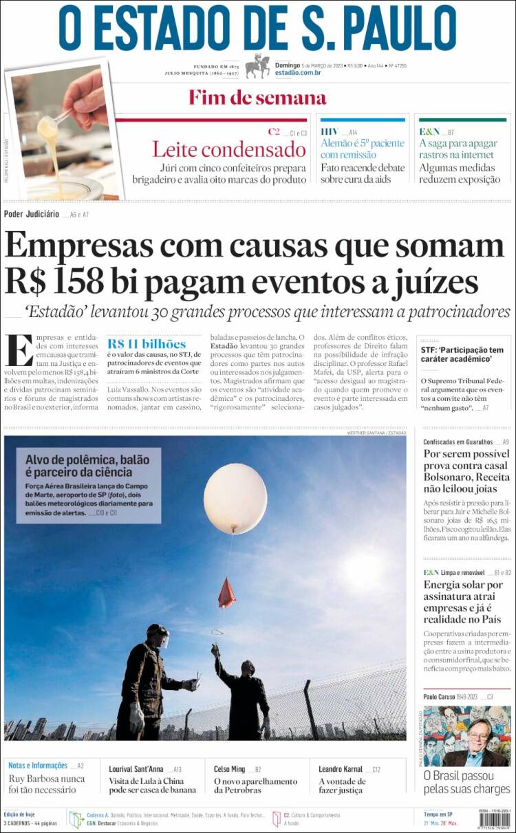 Portada de O Estado de São Paulo (Brasil)