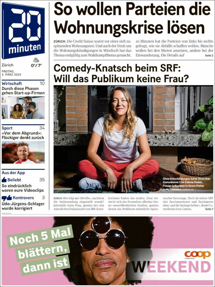 Portada de 20Minuten - Zürich (Suiza)